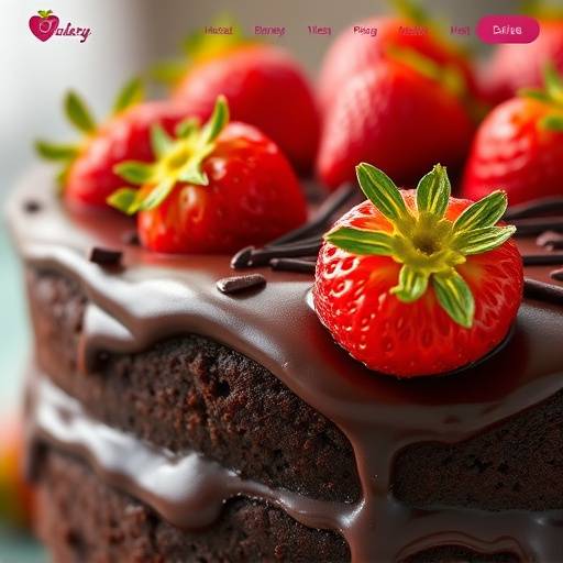 Gros plan d'un gâteau au chocolat délicieusement décoré avec des fraises fraîches, parfait pour un site web de pâtisserie ou un menu en ligne.
