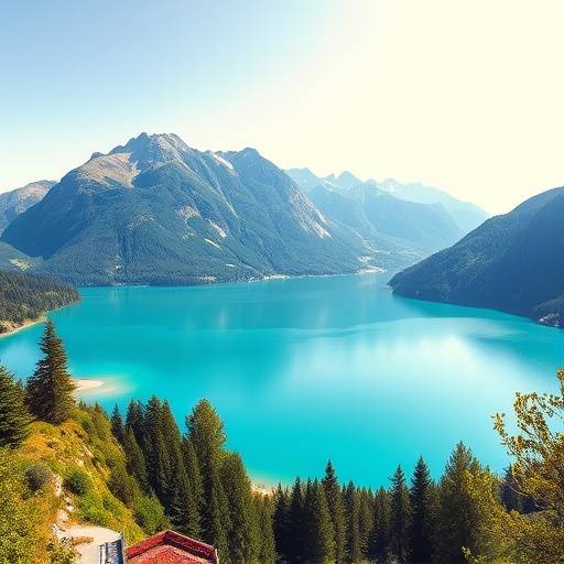 Paysage de montagne avec un lac turquoise capturé à Annecy, mettant en valeur la beauté naturelle des Alpes franäaises.
